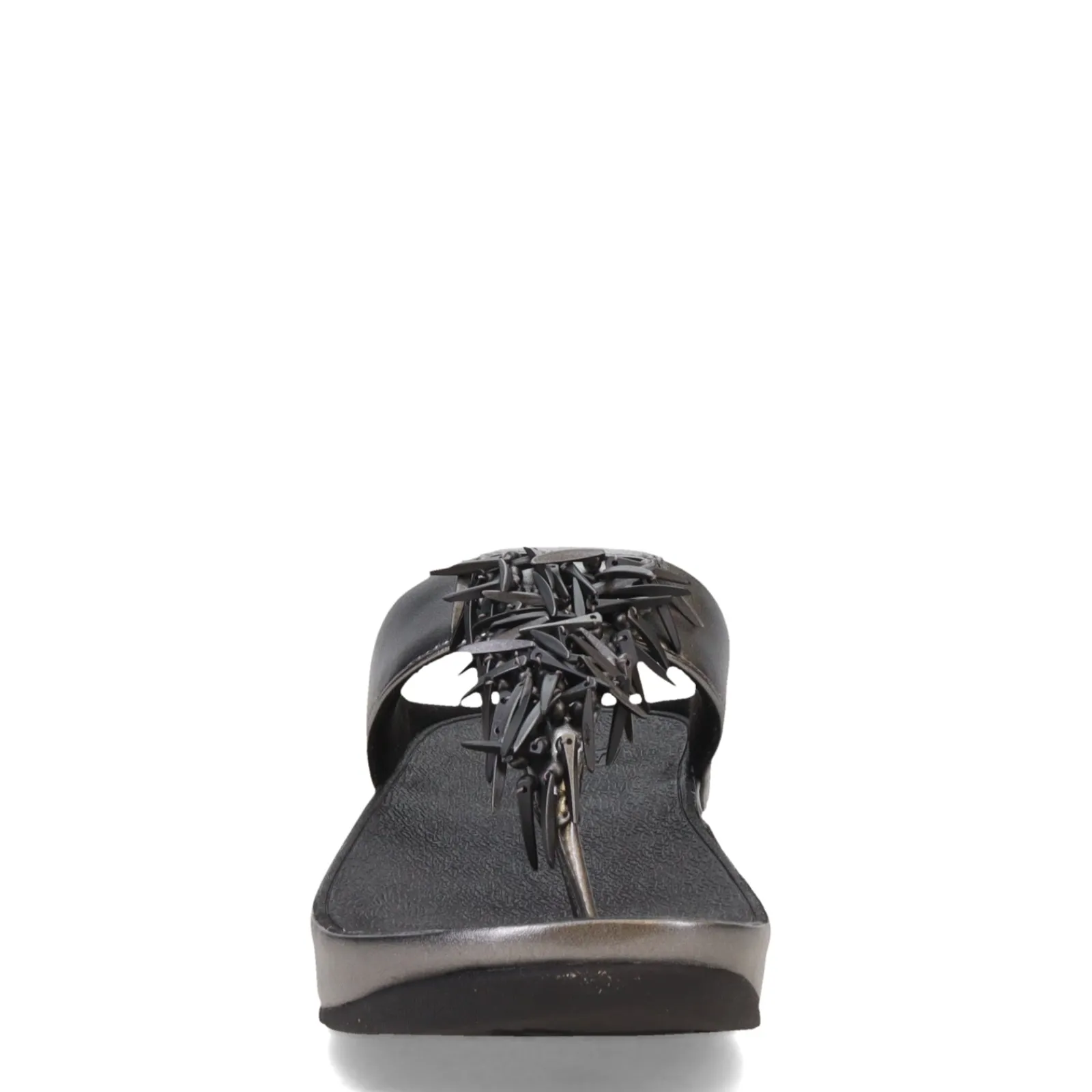 FitFlop Wedges|Women's , Rumba Beaded Metallic Toe-Post Sandal Pewter Black