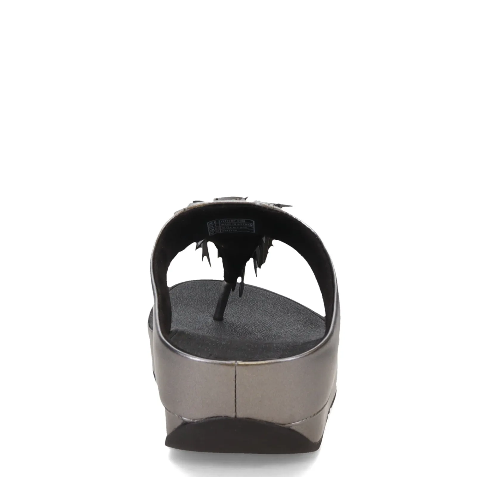 FitFlop Wedges|Women's , Rumba Beaded Metallic Toe-Post Sandal Pewter Black