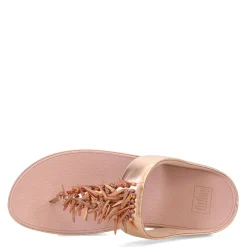 FitFlop Wedges|Women's , Rumba Beaded Metallic Toe-Post Sandal Rose Gold