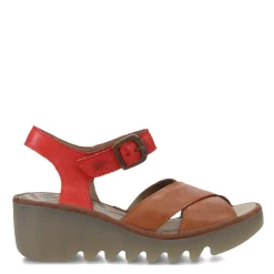 Fly London Wedges|Women's , Bace Sandal Brown Multi