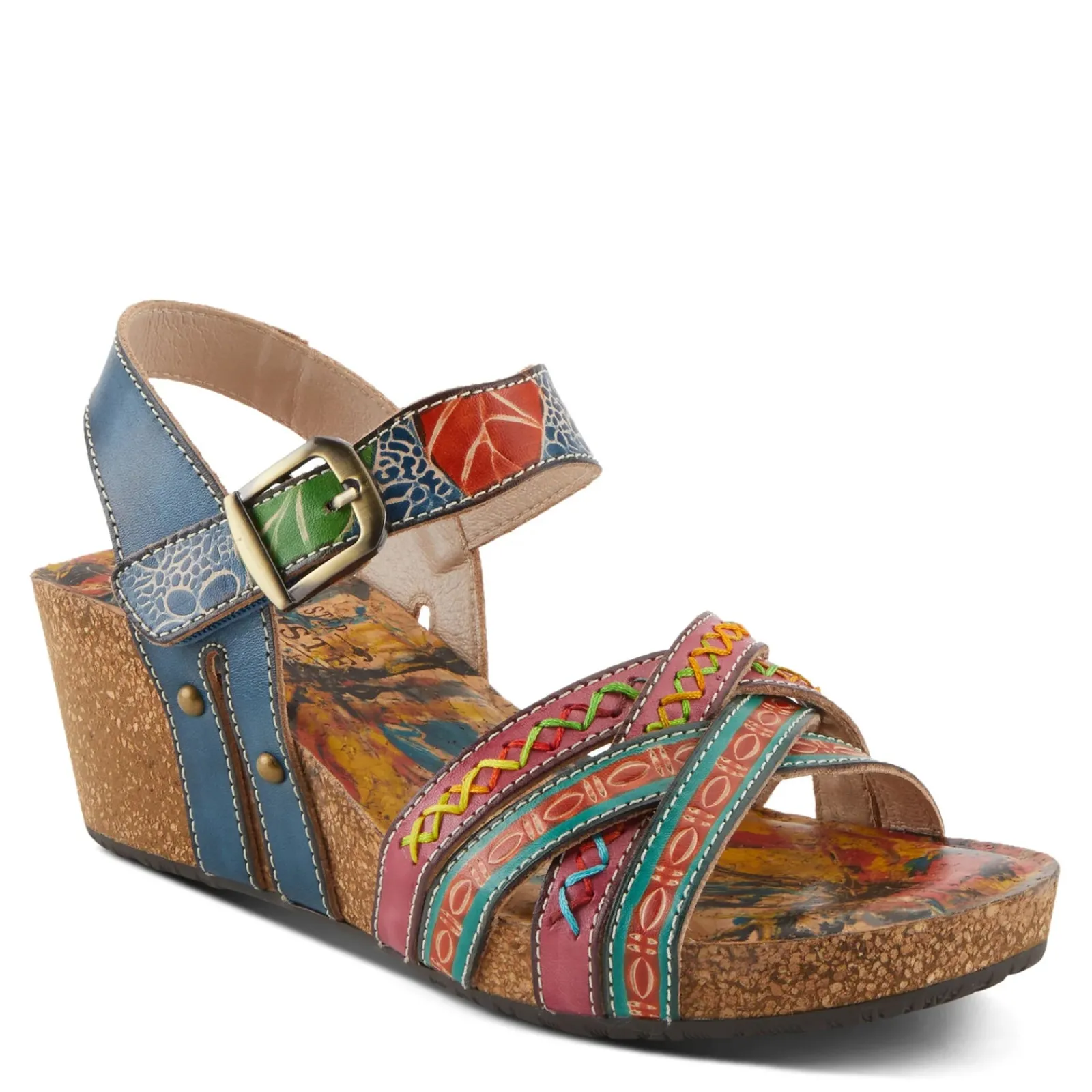 L Artiste Sandals|Women's L'Artiste By Spring Step, Bosquet Wedge Sandal Navy Multi