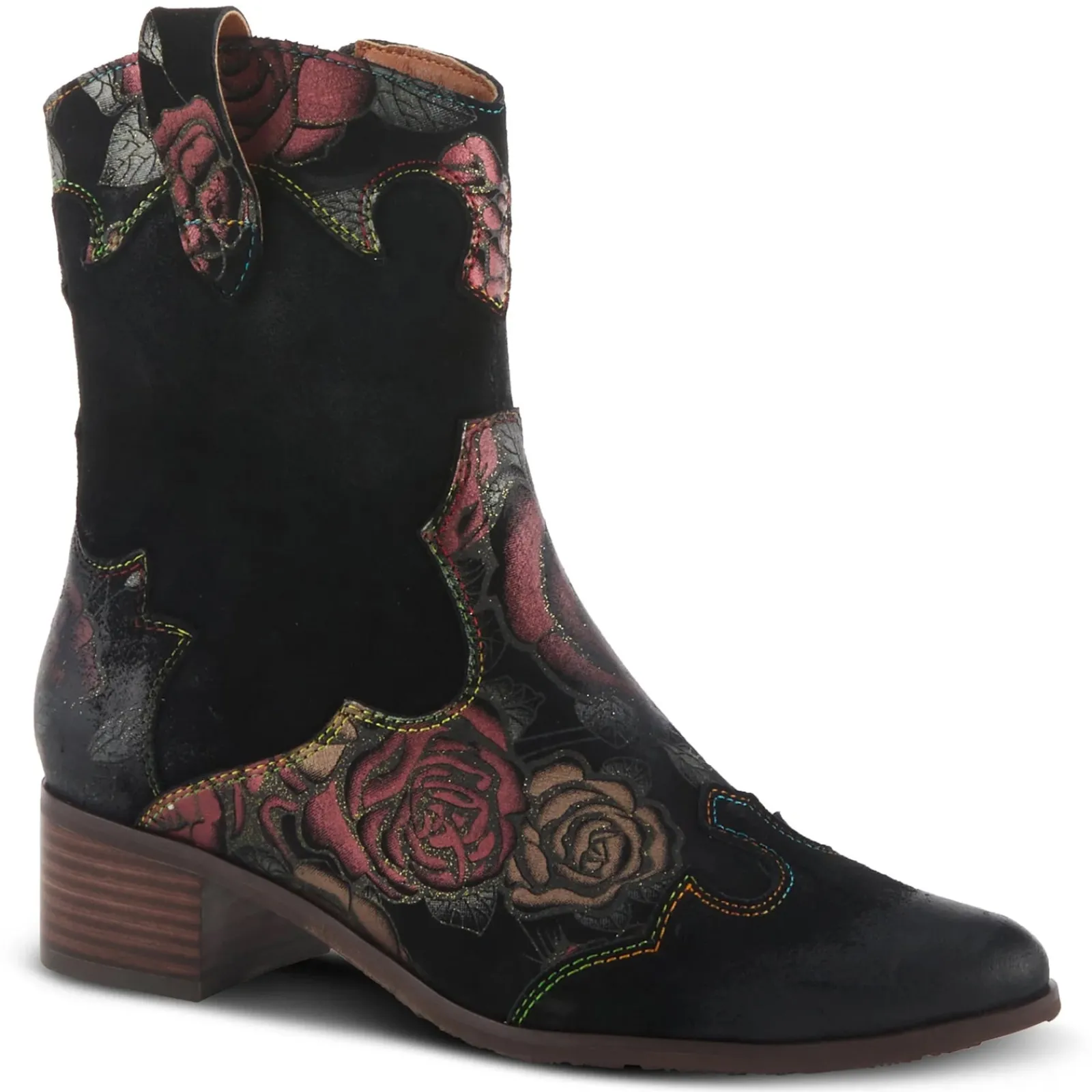 L Artiste Boots|Women's L'Artiste by Spring Step, Lady Luck Boot Dark Red Multi