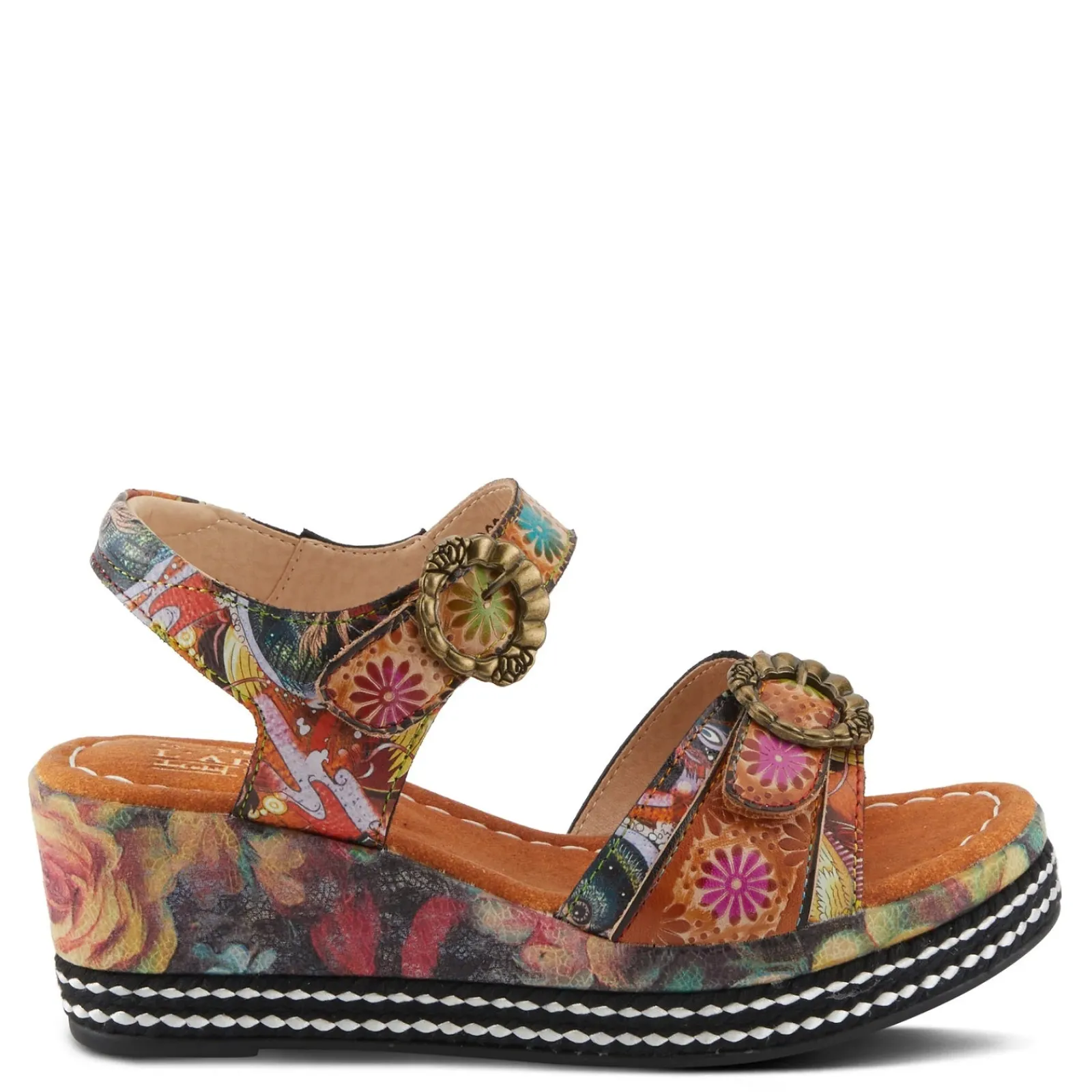 L Artiste Wedges|Women's L'Artiste By Spring Step, Flavour Sandal Camel Multi