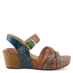 L Artiste Wedges|Women's L'Artiste By Spring Step, Bosquet Wedge Sandal Navy Multi