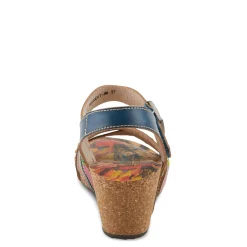 L Artiste Wedges|Women's L'Artiste By Spring Step, Bosquet Wedge Sandal Navy Multi