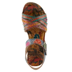 L Artiste Wedges|Women's L'Artiste By Spring Step, Bosquet Wedge Sandal Navy Multi
