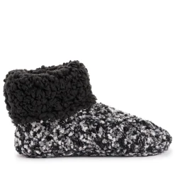 Muk Luks Slippers|Women's , Popcorn Cuff Bootie Slipper Black