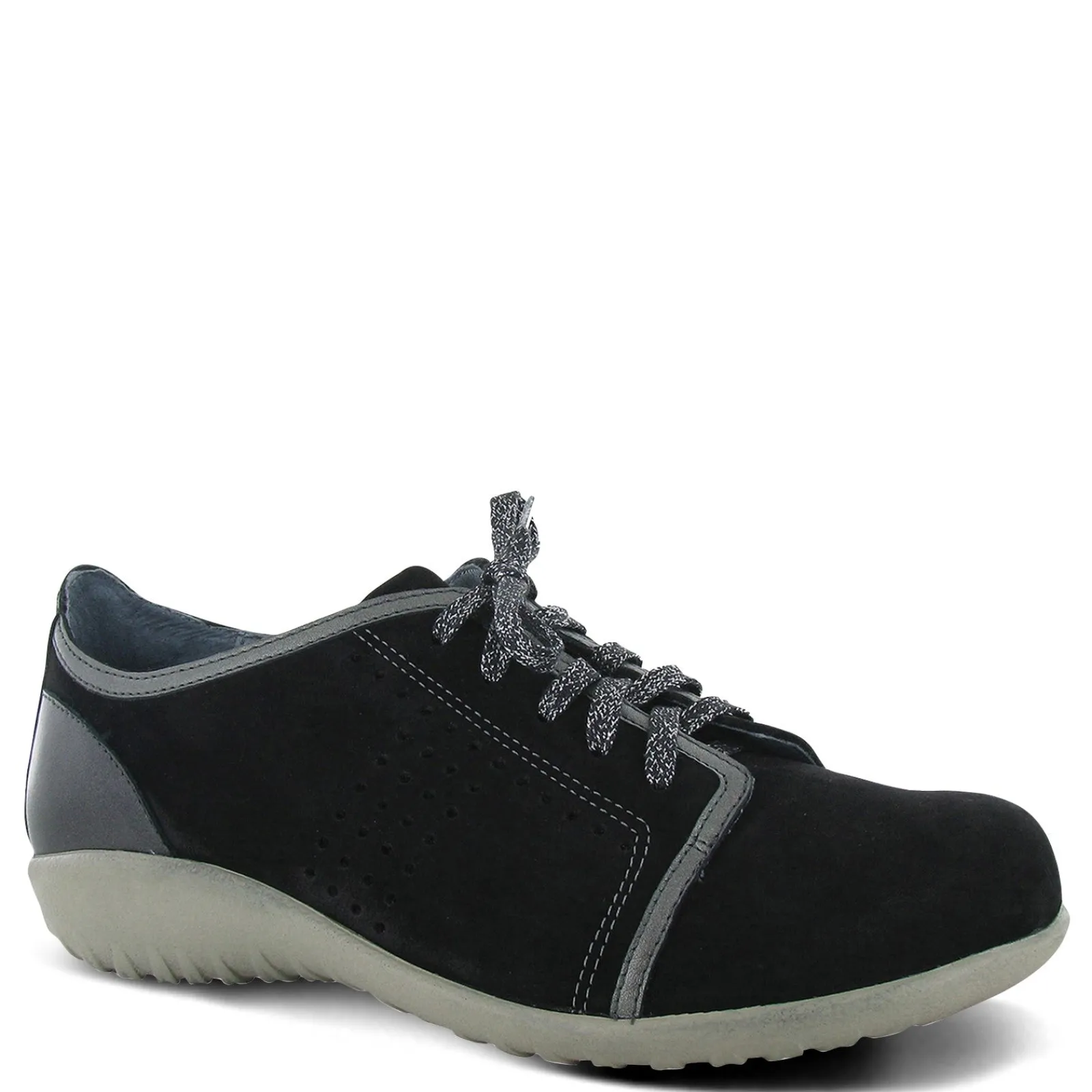 Naot Oxfords|Women's , Avena Oxford Black Velvet/Metallic