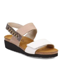 Naot Wedges|Women's , Eliana Sandal White/Khaki/Foggy Gray