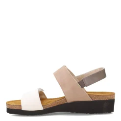 Naot Wedges|Women's , Eliana Sandal White/Khaki/Foggy Gray