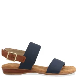 Ros Hommerson Sandals|Women's , Cabana Sandal Navy Fabric/ Tan Leather
