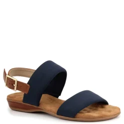 Ros Hommerson Wedges|Women's , Cabana Sandal Navy Fabric/ Tan Leather