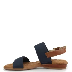 Ros Hommerson Wedges|Women's , Cabana Sandal Navy Fabric/ Tan Leather