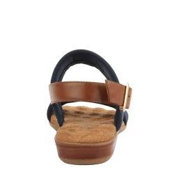 Ros Hommerson Wedges|Women's , Cabana Sandal Navy Fabric/ Tan Leather