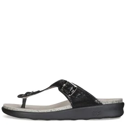 SAS Sandals|Women's , Sanibel Thong Sandal Black Snake Leather
