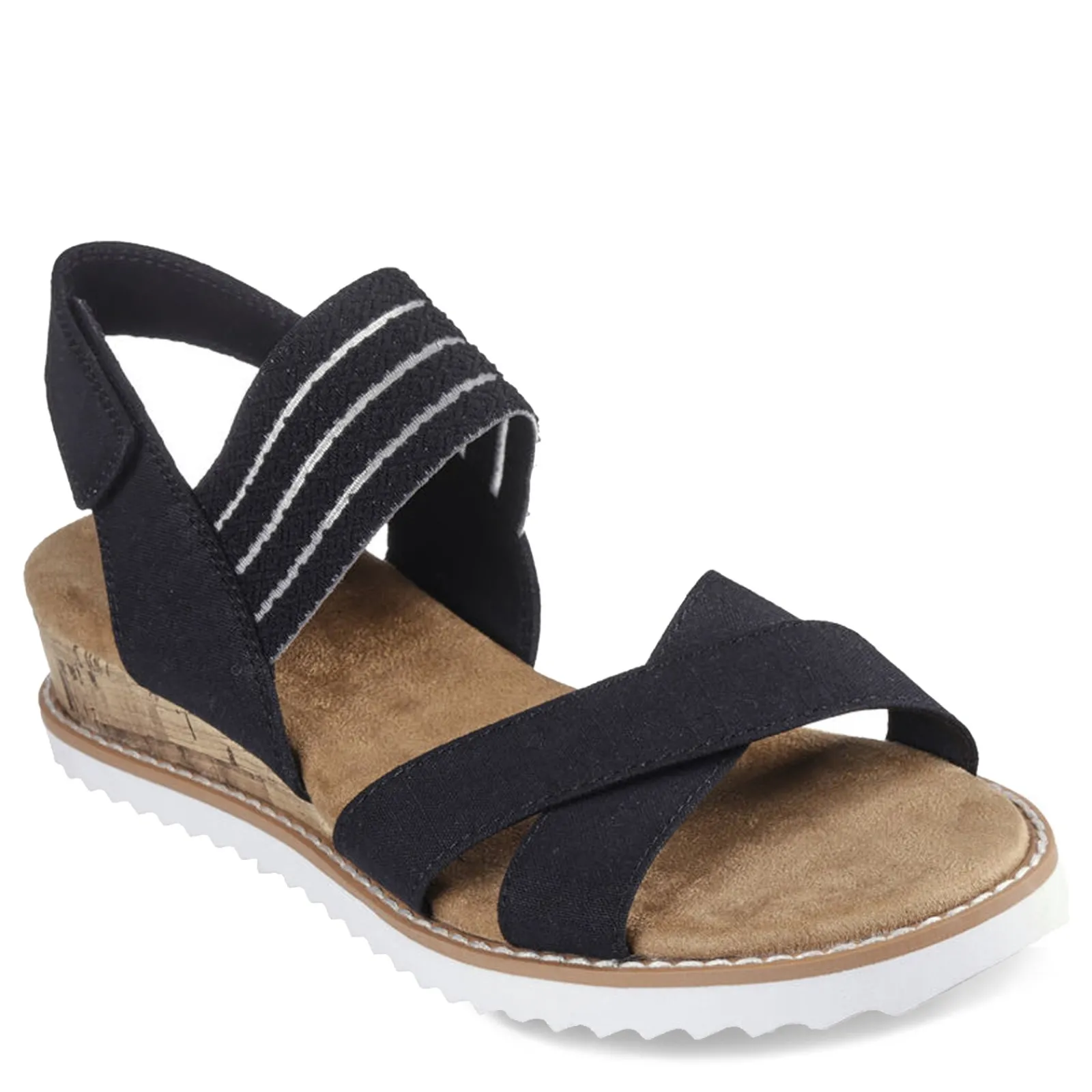 Skechers Wedges|Women's , BOBS Desert Kiss - Shore Enough Sandal Black