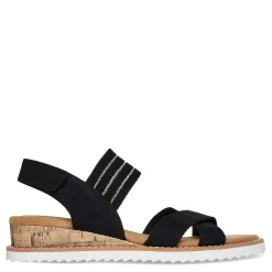 Skechers Wedges|Women's , BOBS Desert Kiss - Shore Enough Sandal Black
