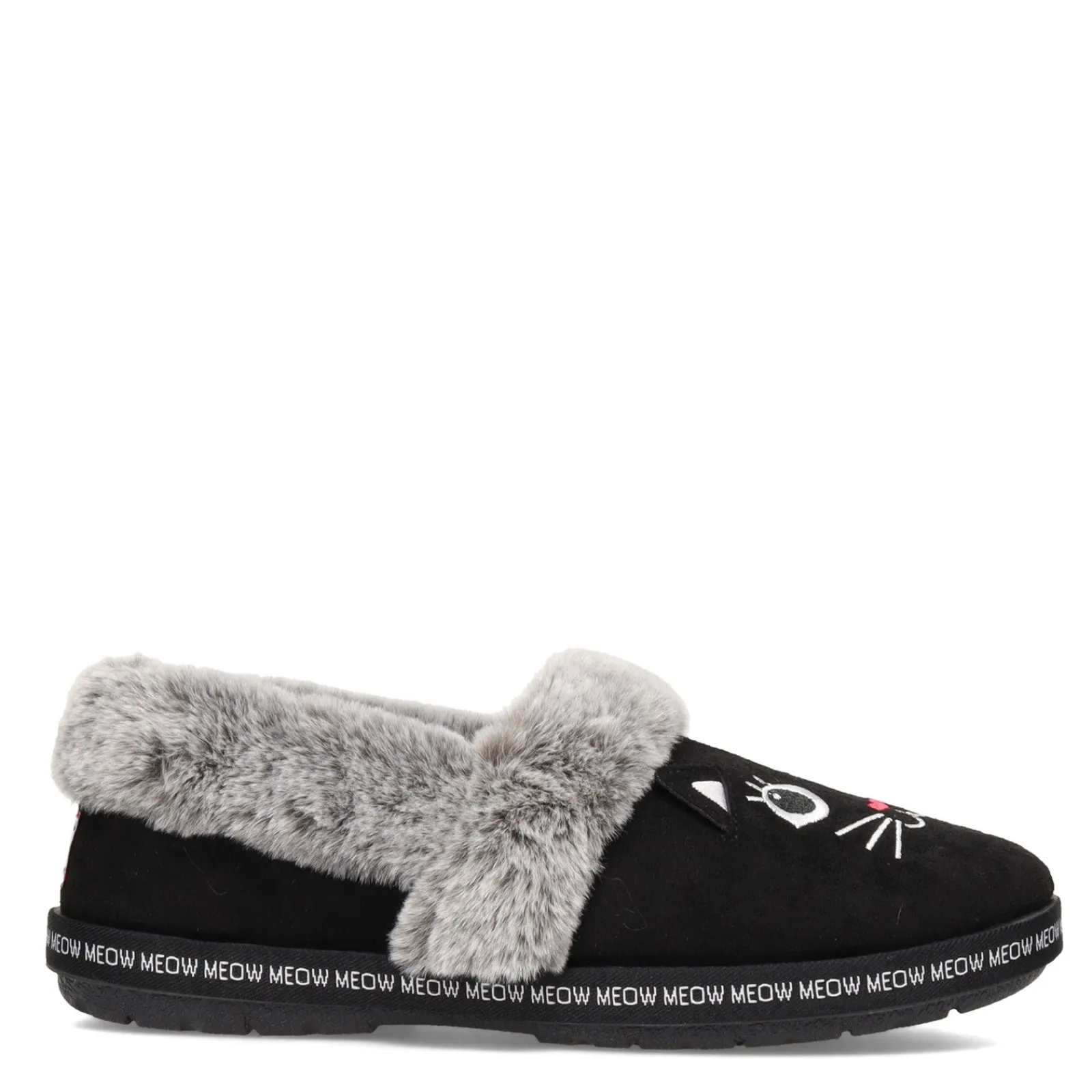 Skechers Slippers|Women's , BOBS Too Cozy - Meow Pajamas Slipper - Wide Width Black