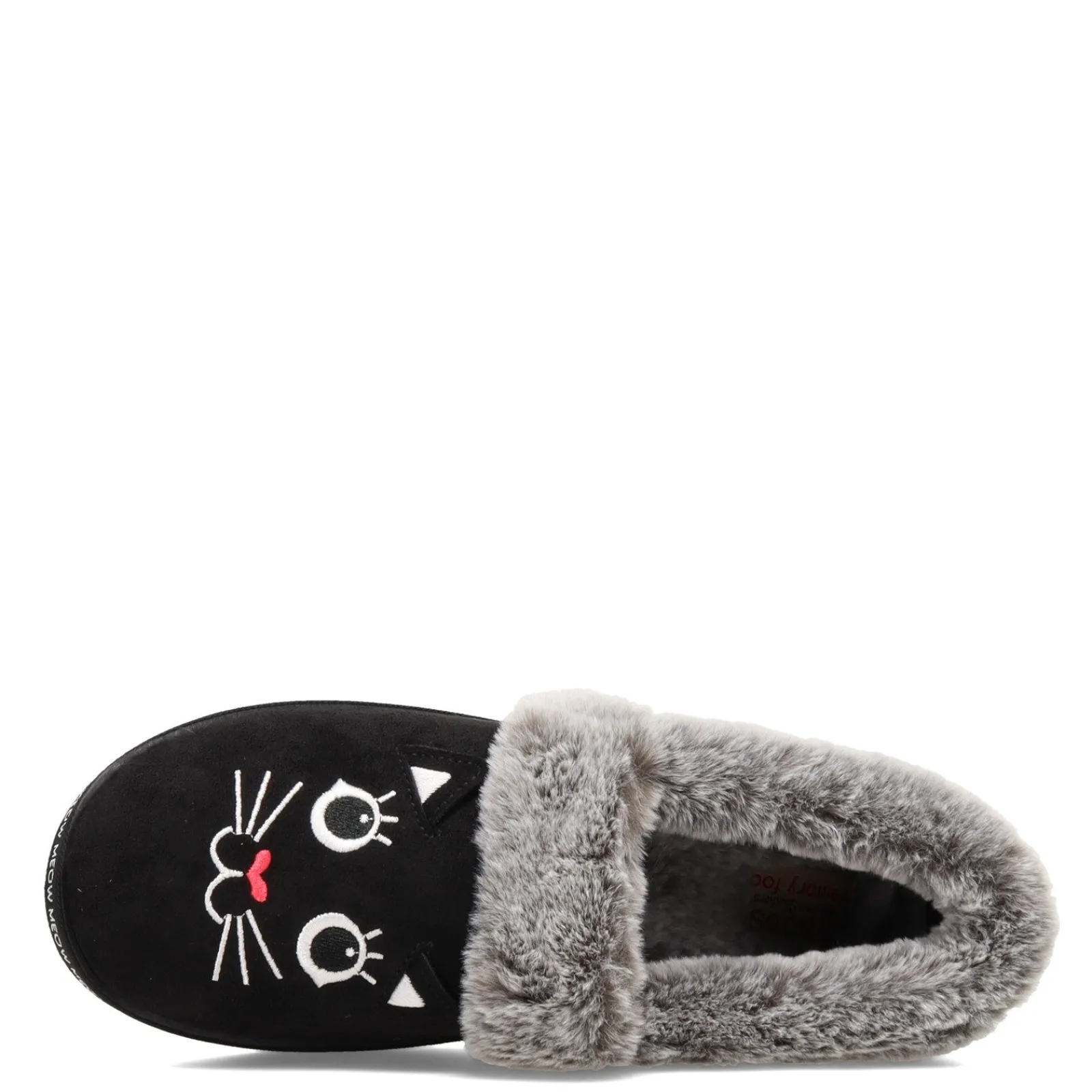 Skechers Slippers|Women's , BOBS Too Cozy - Meow Pajamas Slipper - Wide Width Black