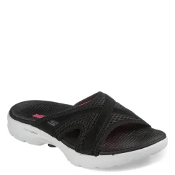 Skechers Sandals|Women's , GO WALK 6 Sandal - Beach View Sandal Black / White