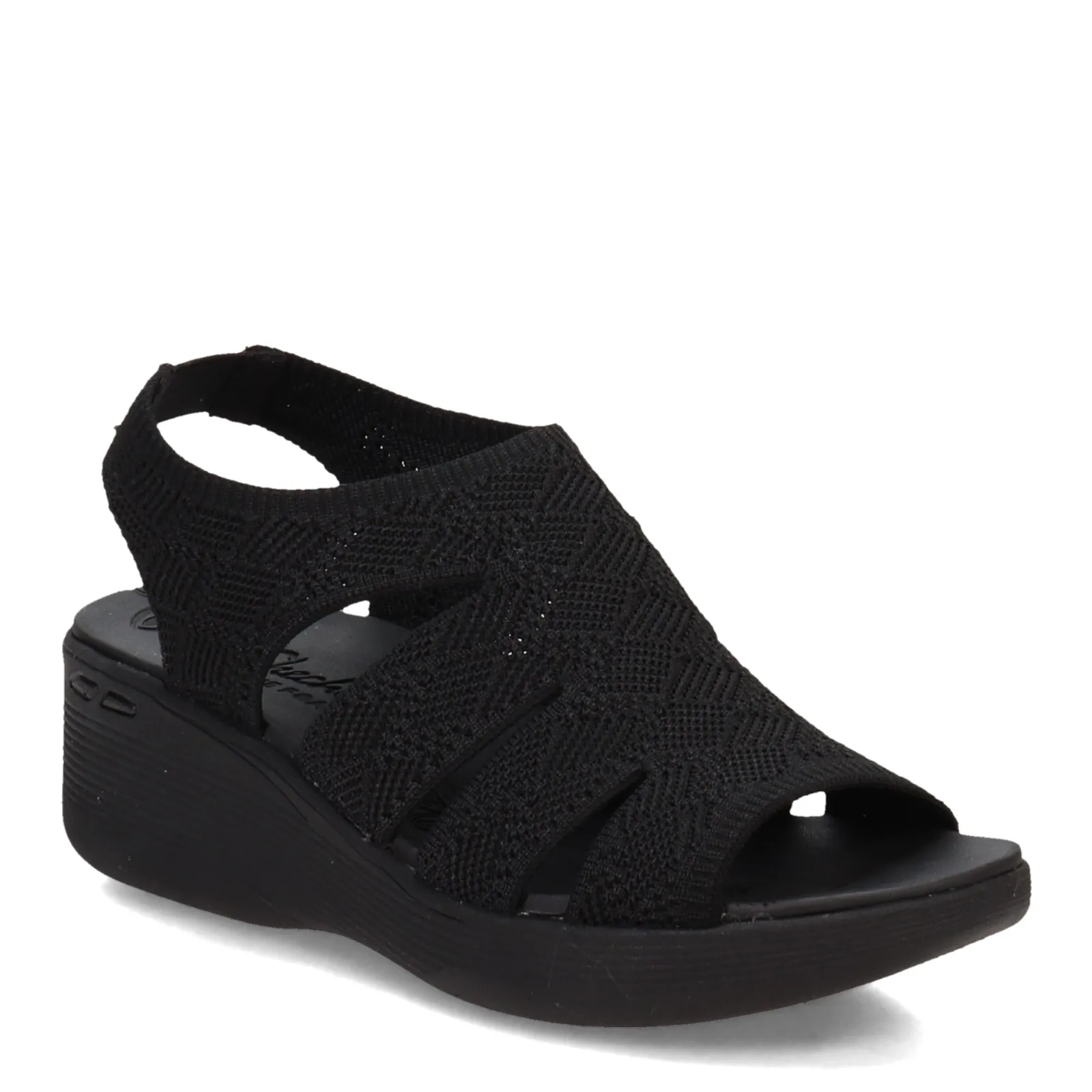 Skechers Wedges|Women's , Pier Lite - Crochet Sandal Black/Black