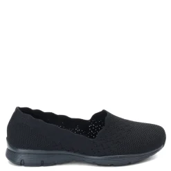 Skechers Slip-On Shoes|Women's , Seager - Stat Flat - Wide Width Black/Black