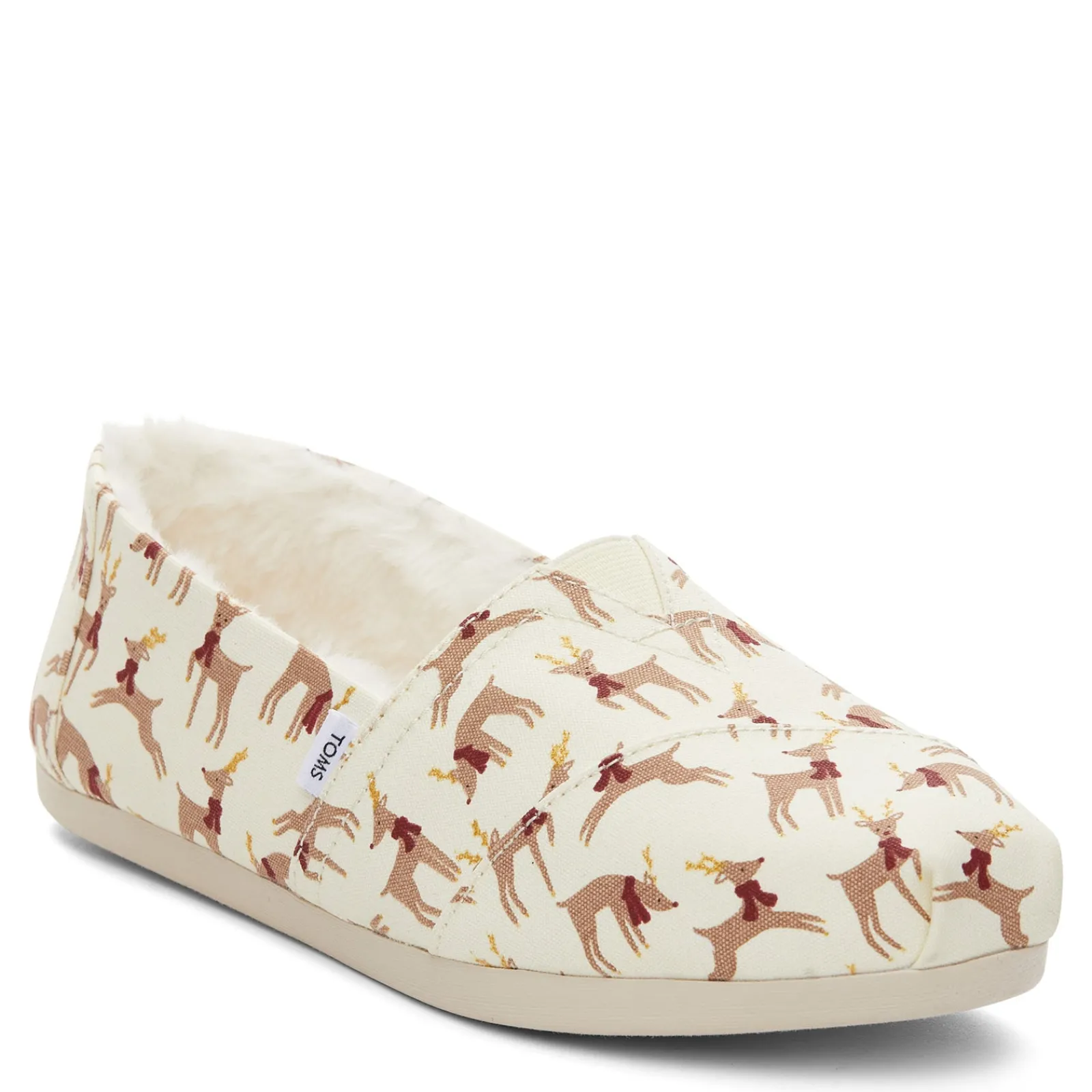 TOMS Slippers|Women's , Alpargata Slip-On Natural - Reindeer Print