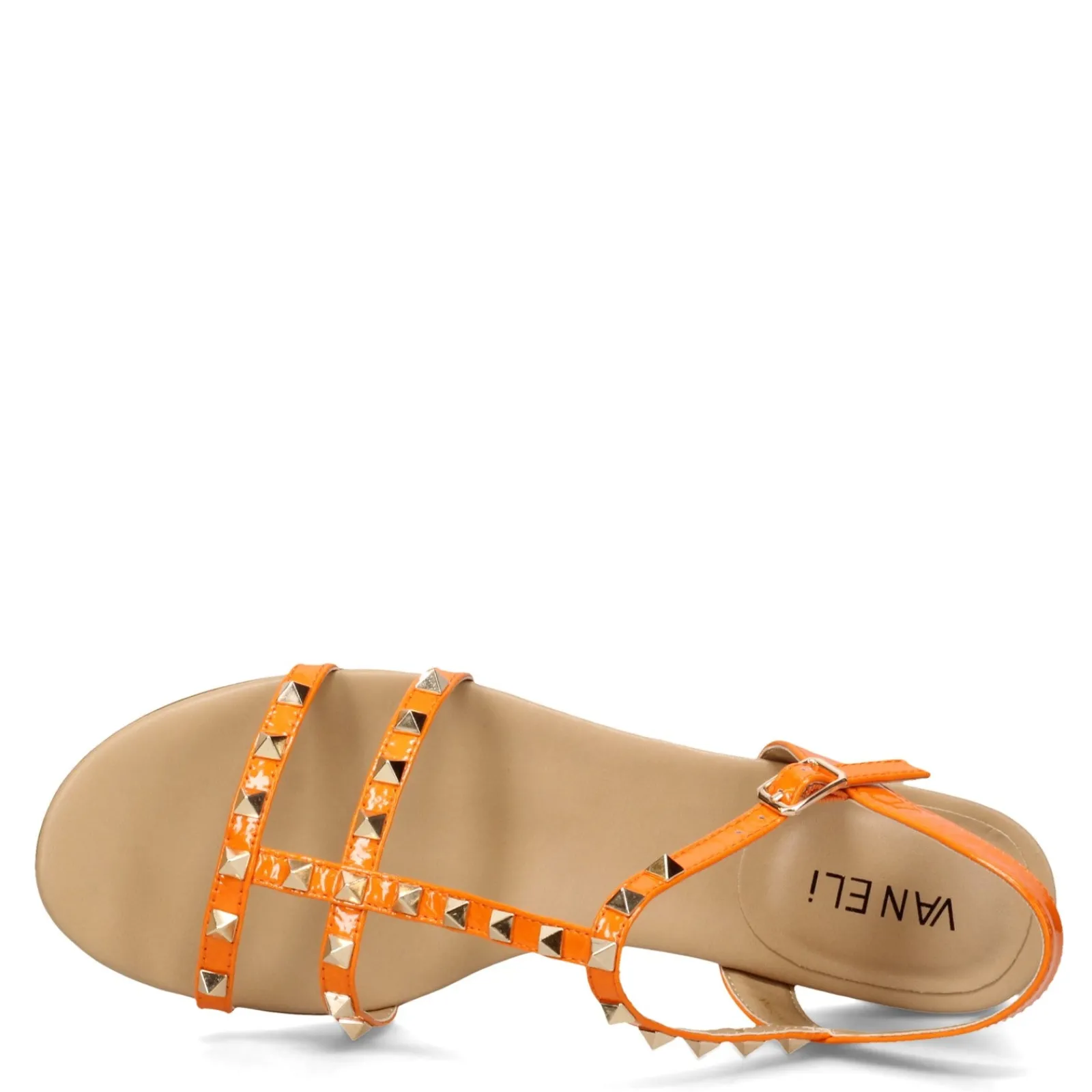 Vaneli Sandals|Women's , Brunel Sandal Orange Wrinkle Patent